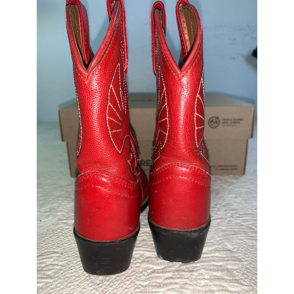 Acme Kids Red Leather Western Cowboy Boots Stitching AC155C Size 10D